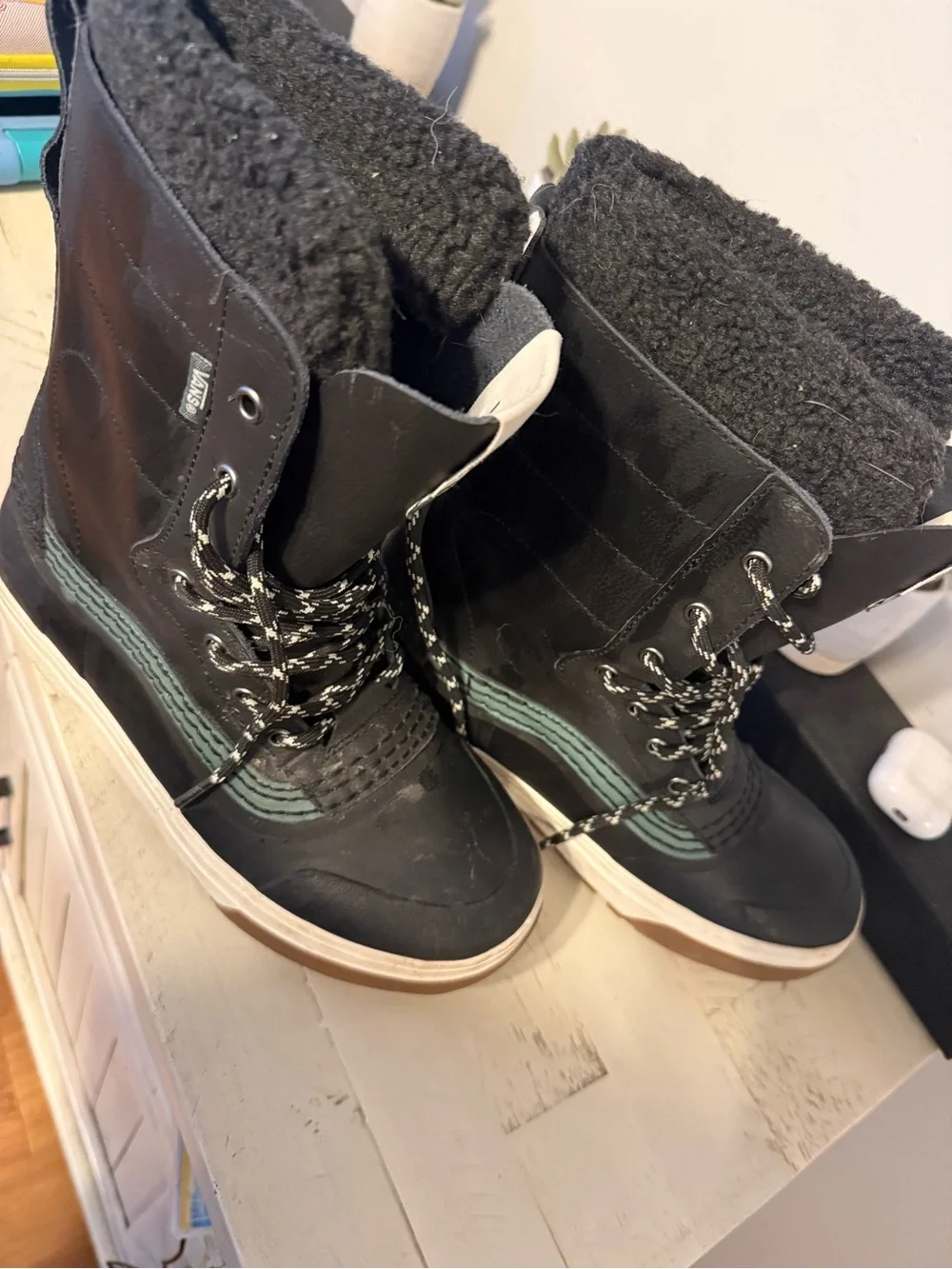 Vans Black Winter Lace-Up Boots with Green Stripe